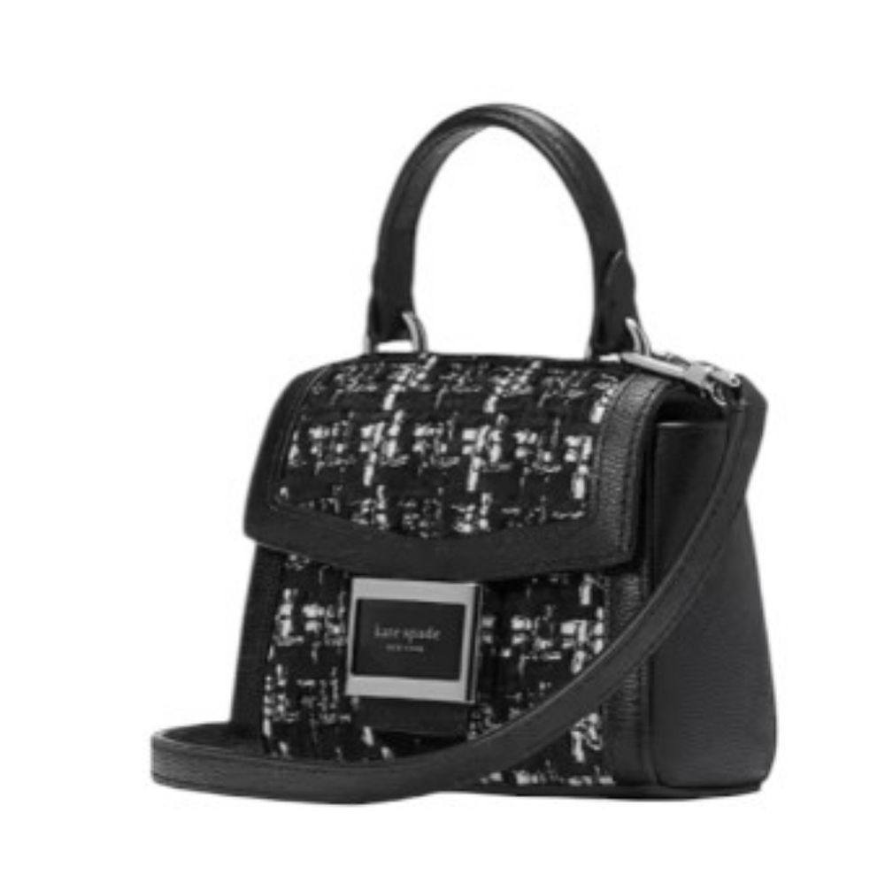 NEW Kate Spade ♠️ Katy Tweed BLACK WHITE Micro Crossbody bag purse - Picture 4 of 8